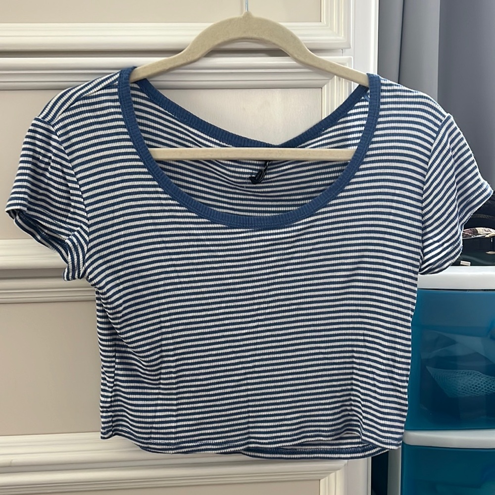 Medium Blue Striped Crop Top